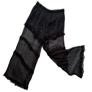 Love Sam - Anthropologie Sheer Flowy Black Cover-Up Tropical Lightweight Pants M